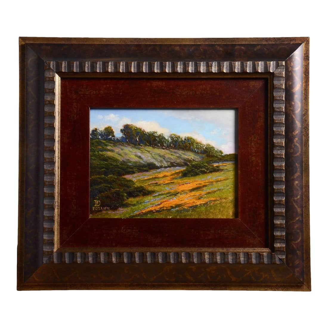 Dirk Foslien "Carpinteria Poppies" Oil Painting on Board: Dirk Foslien "Carpinteria Poppies" oil on board. This Dirk Foslien painting comes framed as shown. Dimensions 6''H x 8''W (image); 13.5''H x 15.5''W (frame) About Dirk Foslien Dirk Foslien is a