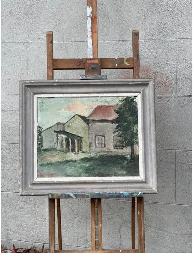 Mid 20th Century French Farmhouse Landscape Oil Painting on Board, Framed - 10