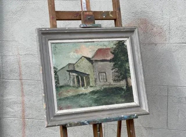 Mid 20th Century French Farmhouse Landscape Oil Painting on Board, Framed - 5