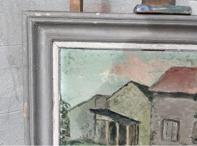 Mid 20th Century French Farmhouse Landscape Oil Painting on Board, Framed - 7