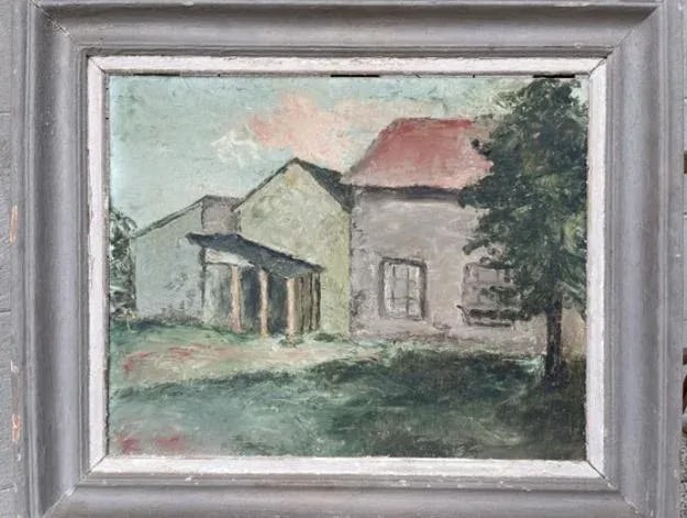 Mid 20th Century French Farmhouse Landscape Oil Painting on Board, Framed - 9