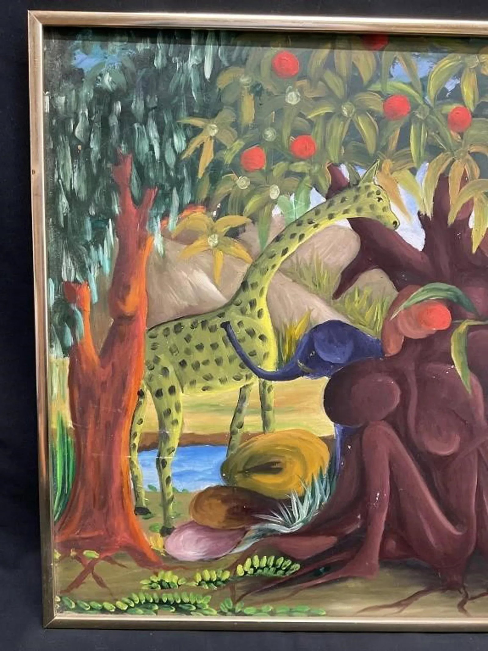 Mid 20th Century "Jungle" Franklin LaTortue Expressionist Landscape Oil Painting on Masonite - 2