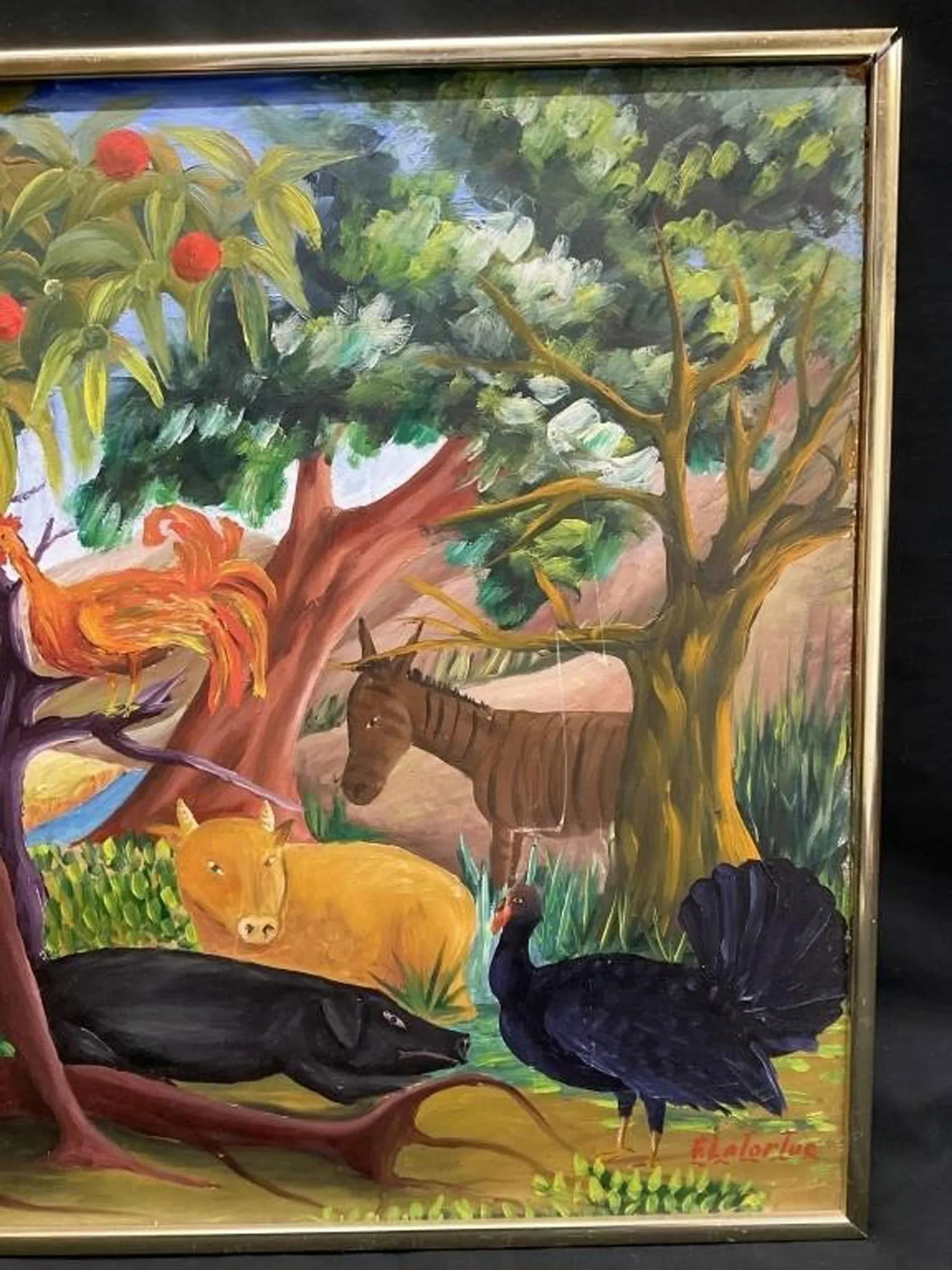 Mid 20th Century "Jungle" Franklin LaTortue Expressionist Landscape Oil Painting on Masonite - 4