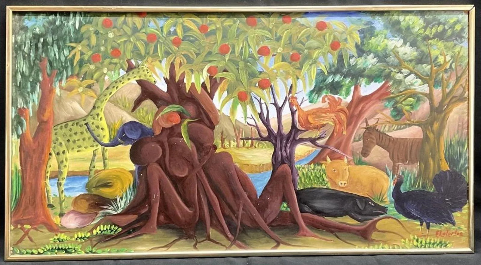 Mid 20th Century "Jungle" Franklin LaTortue Expressionist Landscape Oil Painting on Masonite - 6