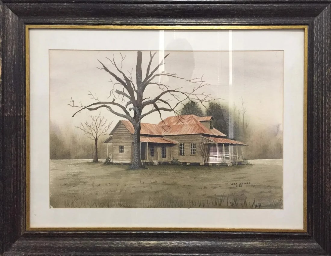 Late 20th Century "Louisiana Homestead" Watercolor Painting on Paper, Framed: Atmospheric Louisiana homestead. Proudly presented by Guy Lyman Fine Art, New Orleans, with our firm guarantee. Condition: Imperfections: No Imperfections Condition Notes: Perfect! Materials & Tec