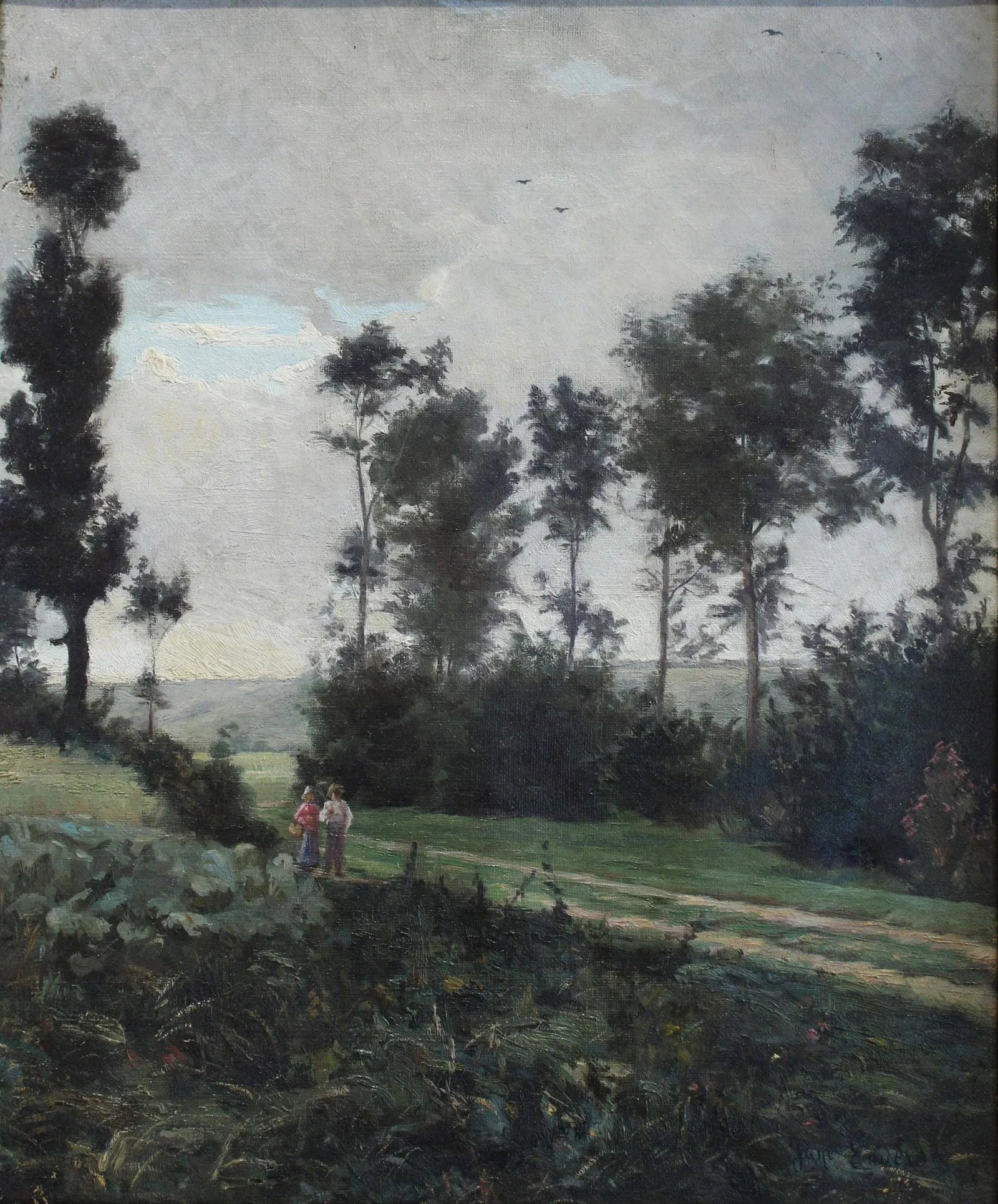 Early 20th Century "Country Road" Landscape Oil Painting by Jane Enders, Framed - 6