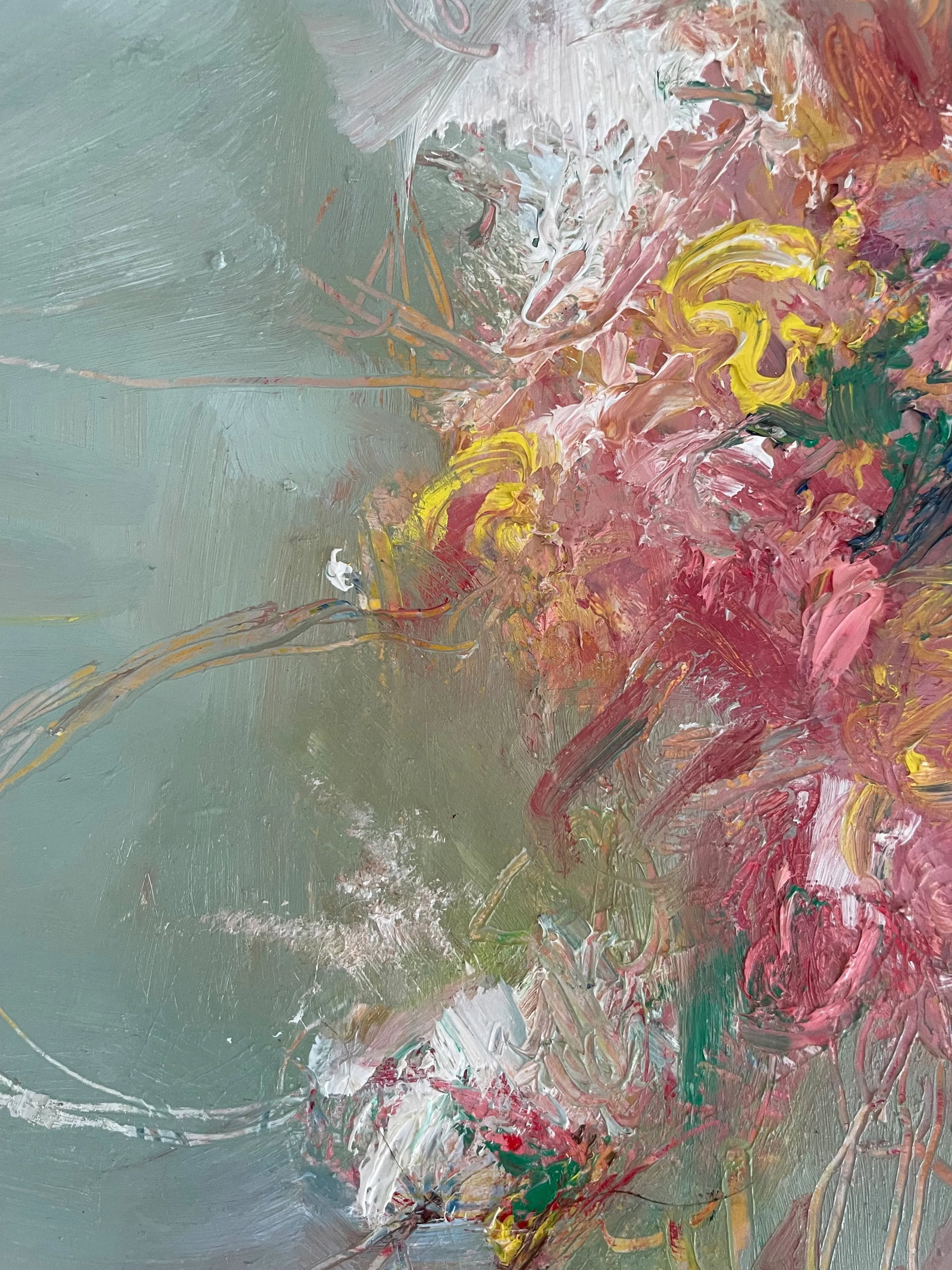 "Flowers in My Sky" Modern Pink Floral Oil Painting by Michele Zuzalek - 2