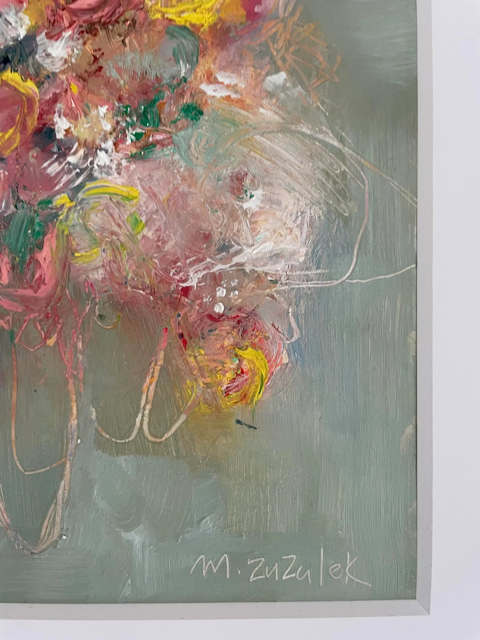 "Flowers in My Sky" Modern Pink Floral Oil Painting by Michele Zuzalek - 3