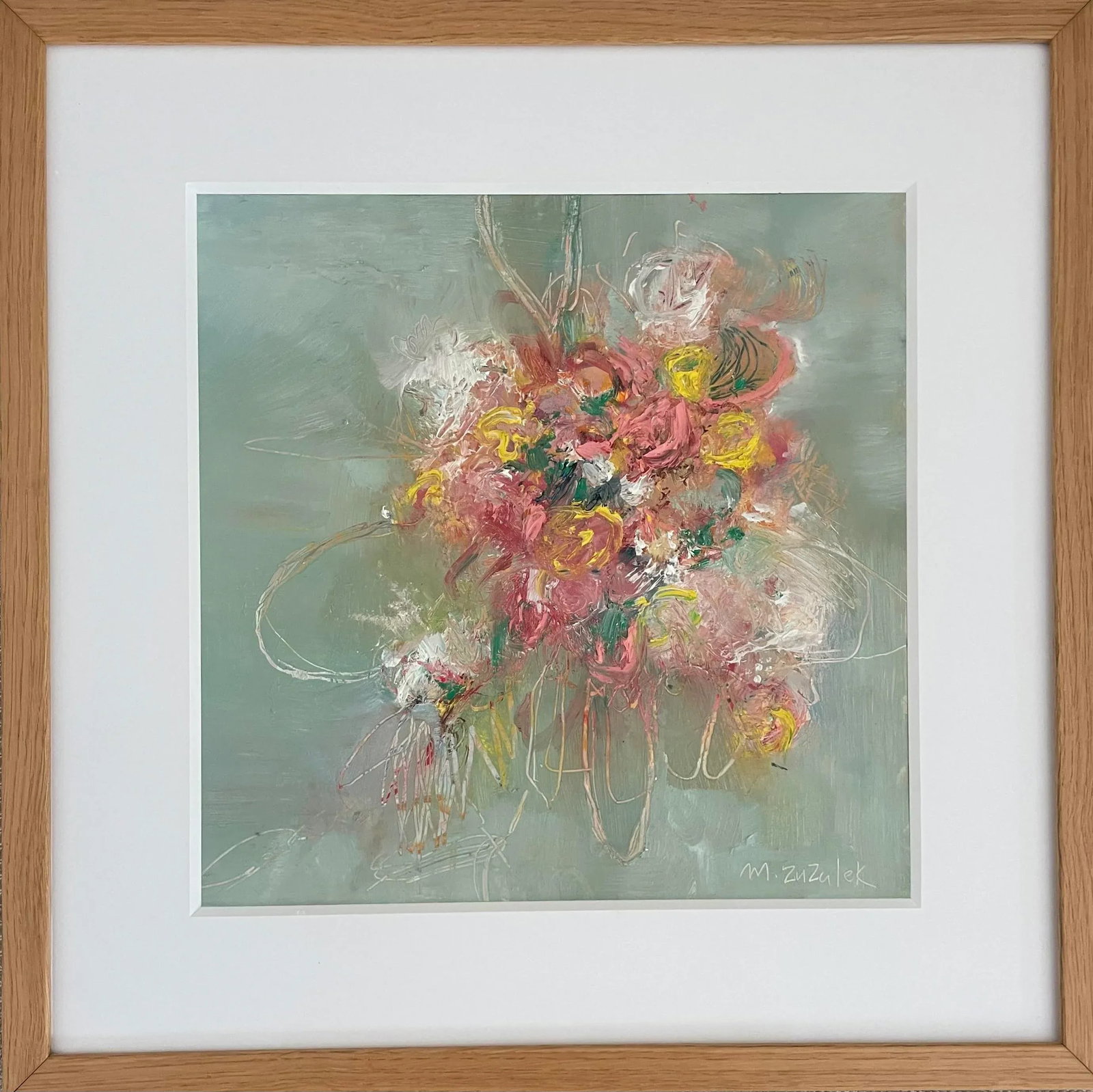 "Flowers in My Sky" Modern Pink Floral Oil Painting by Michele Zuzalek - 5
