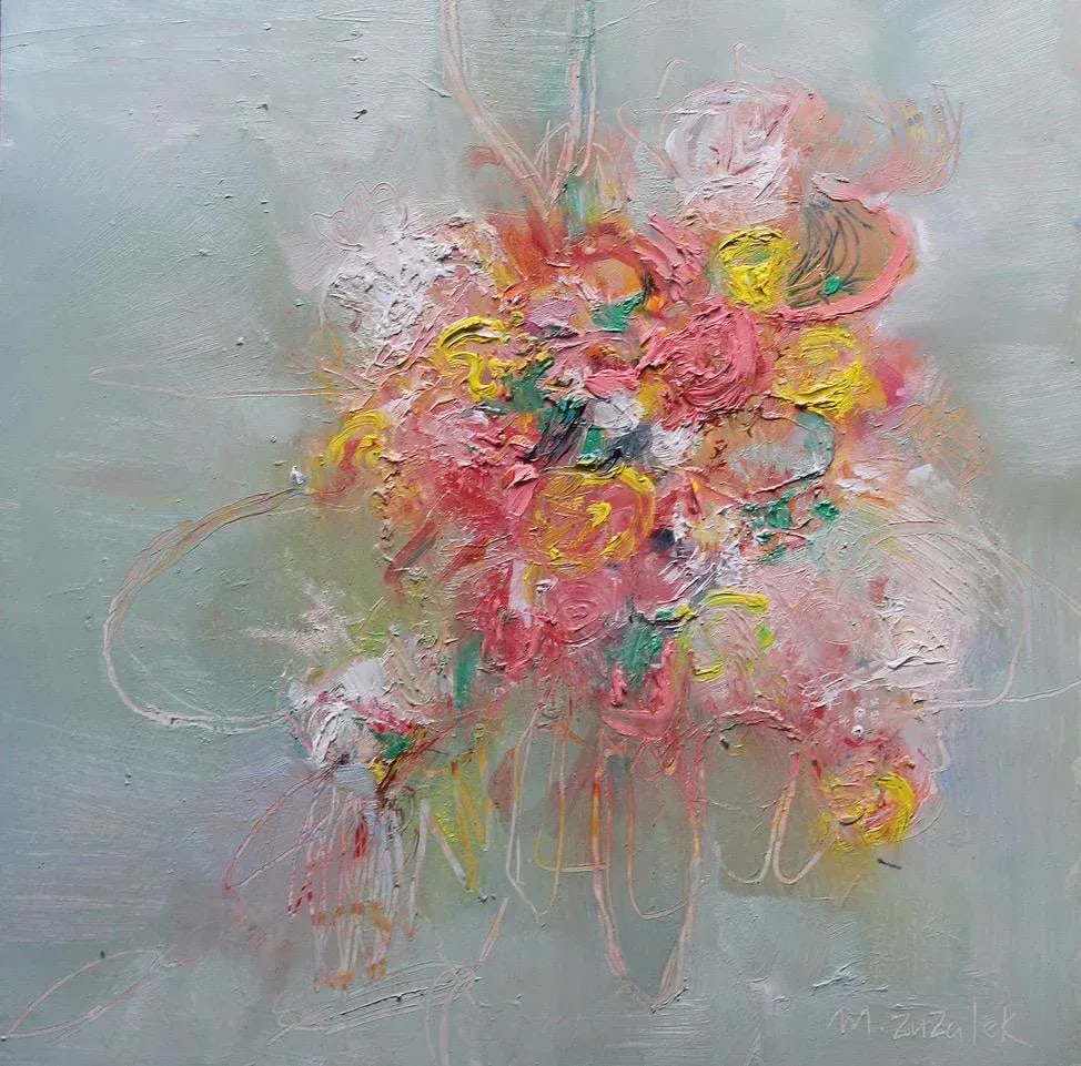 "Flowers in My Sky" Modern Pink Floral Oil Painting by Michele Zuzalek - 6