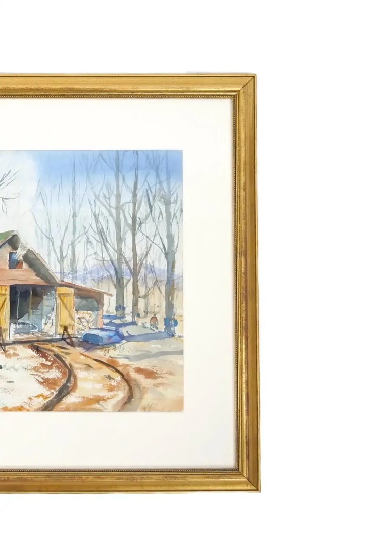 Mid-20th Century Wood Frame Decorative Water Color - 4