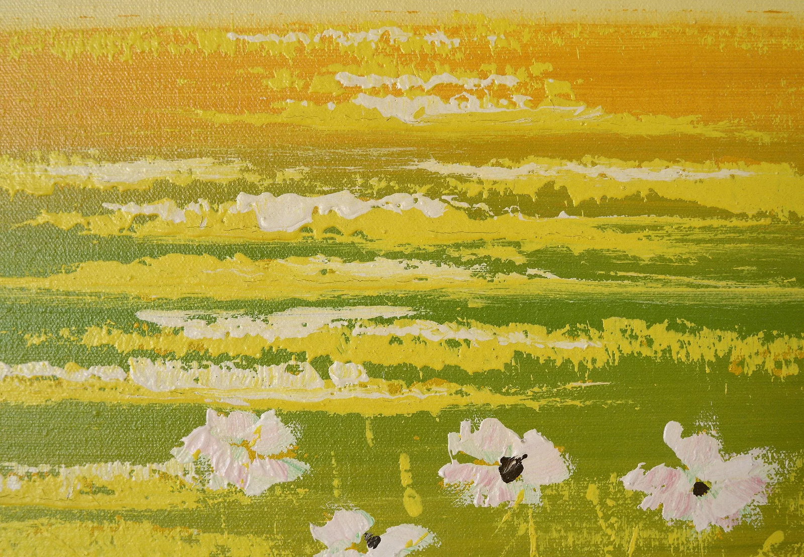 Vintage 1970s Lovers in the Flower Field Landscape Painting - 5