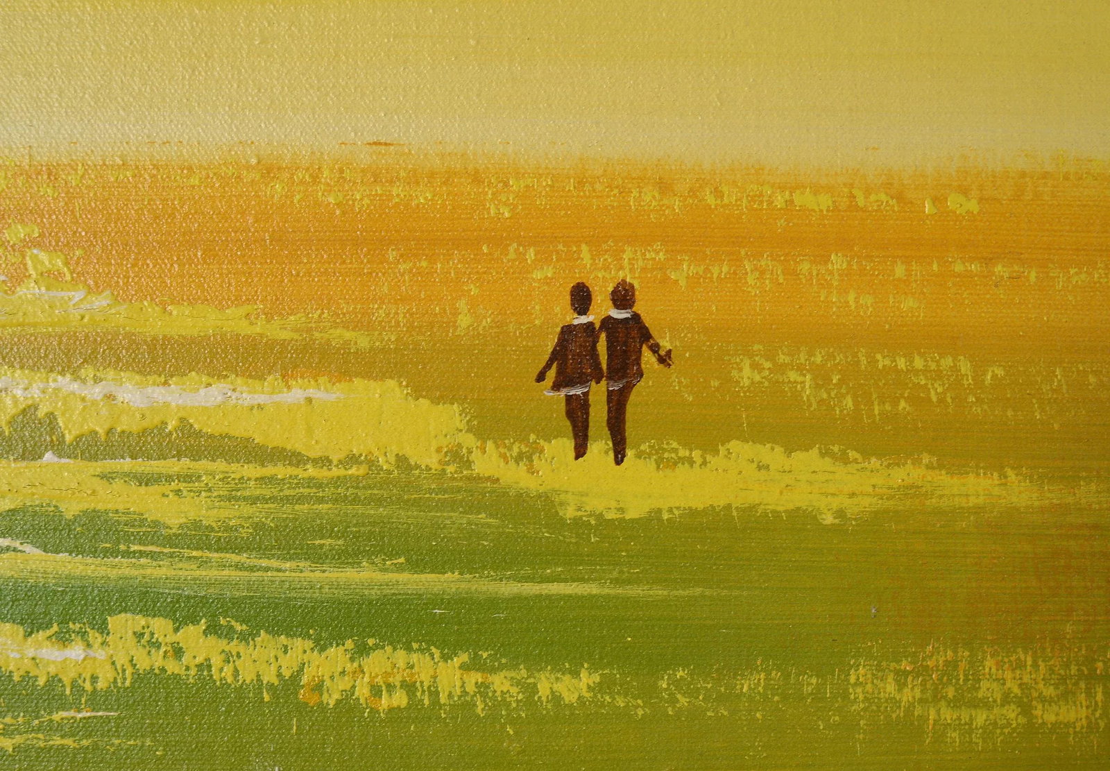 Vintage 1970s Lovers in the Flower Field Landscape Painting - 7