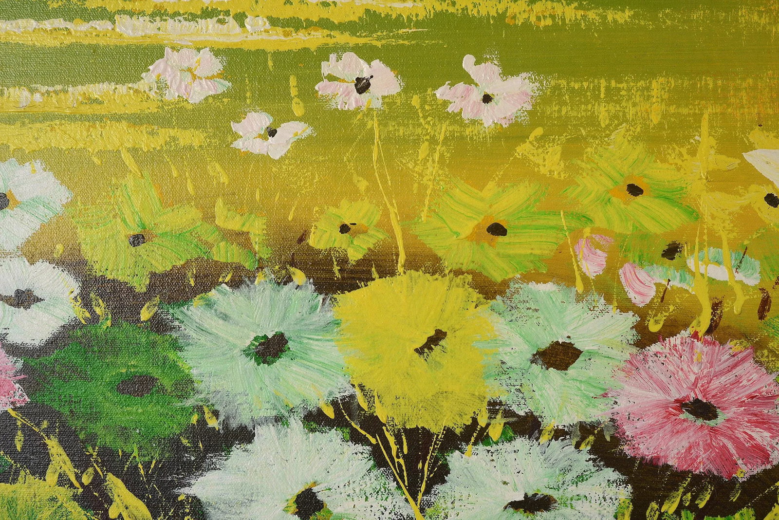 Vintage 1970s Lovers in the Flower Field Landscape Painting - 8