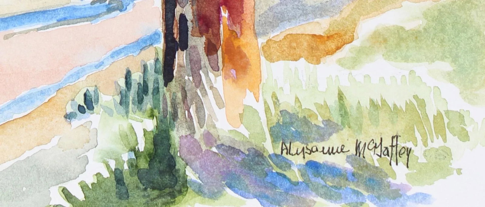 Looking Down on Skagit River Flats 20th Century Watercolor - 2