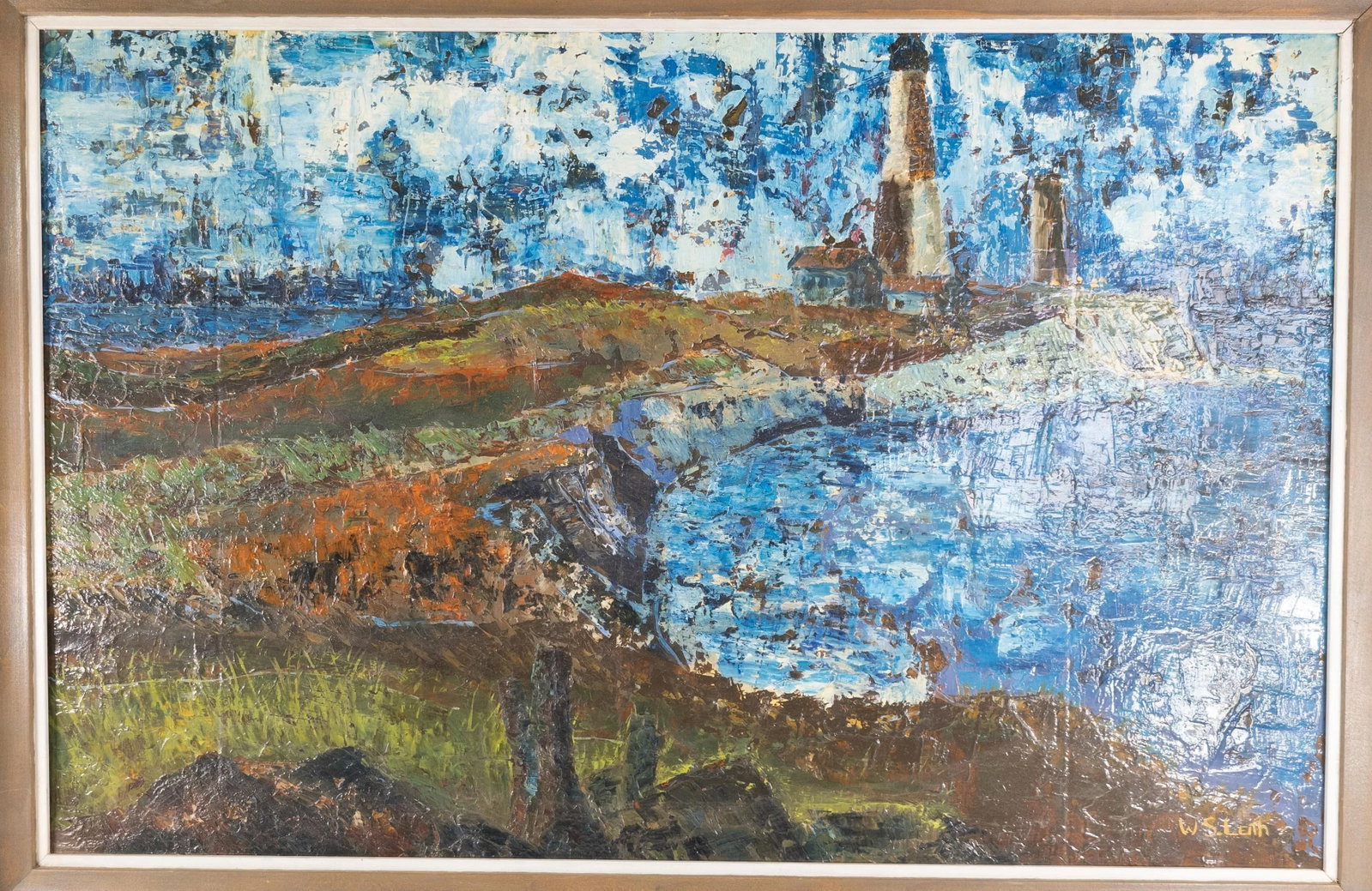 Mid-Century Abstract Landscape Painting of Lighthouses - 2