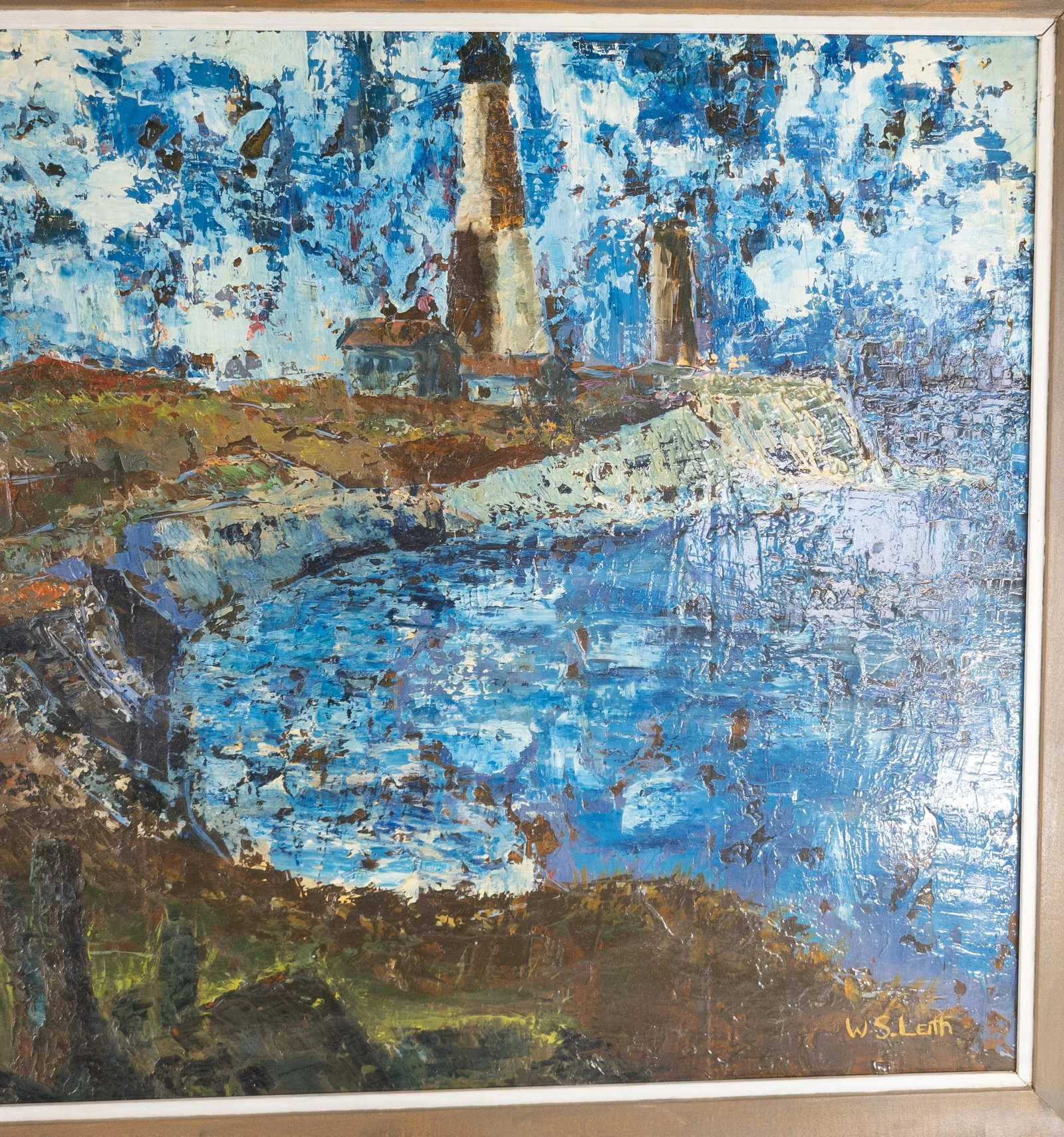 Mid-Century Abstract Landscape Painting of Lighthouses - 4