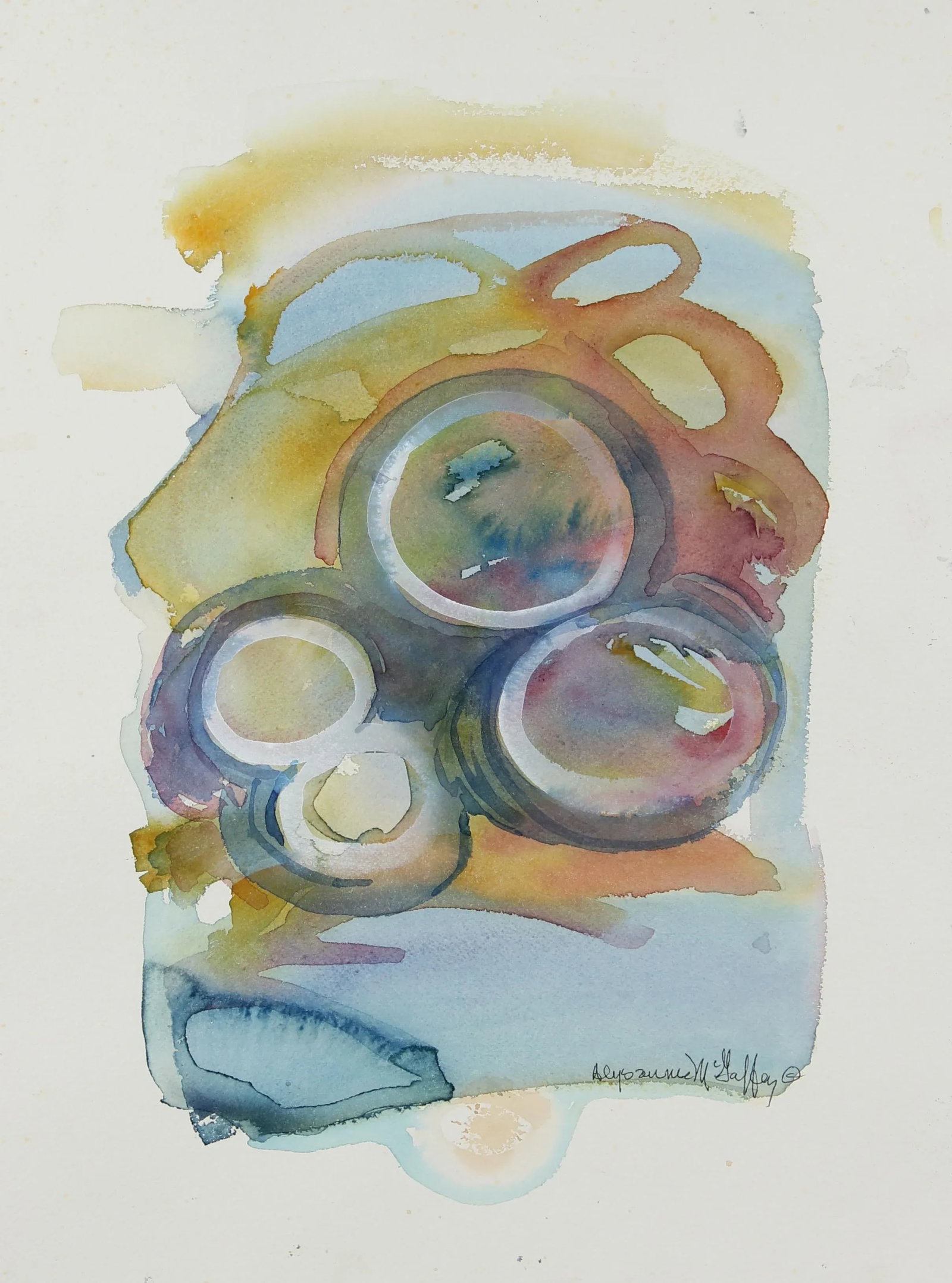 Loose Orbicular Abstract 20th Century Watercolor - 3