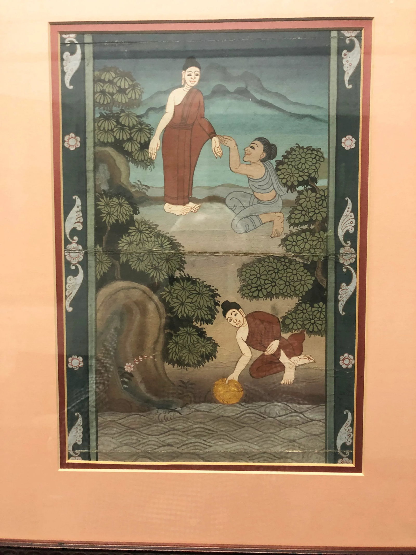 Pair Antique Thai Manuscript Gouache Paintings, Framed - Set of 2 - 2