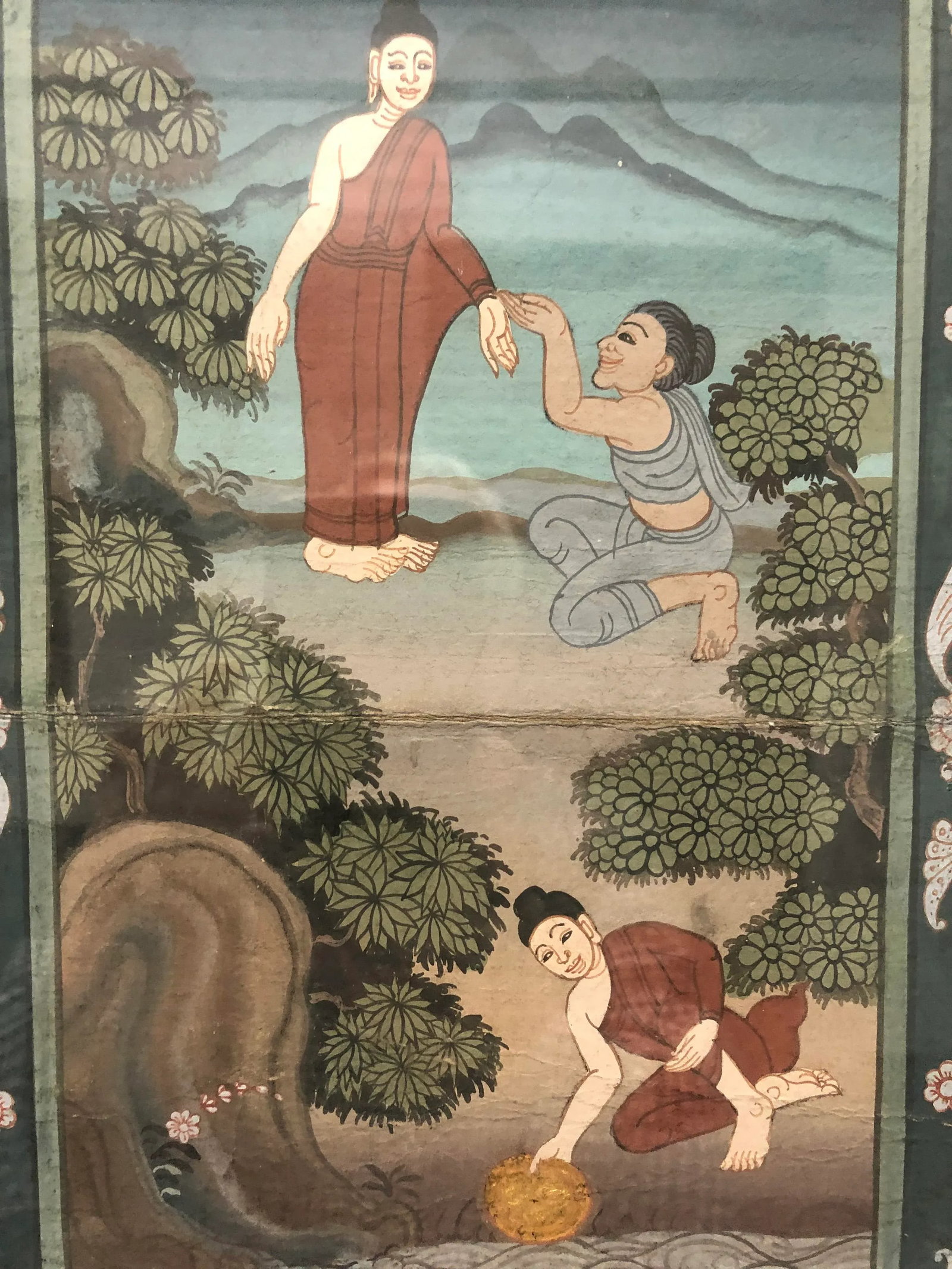 Pair Antique Thai Manuscript Gouache Paintings, Framed - Set of 2 - 3