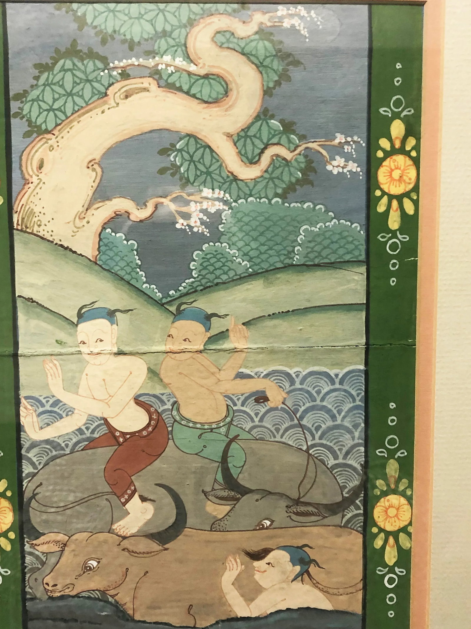 Pair Antique Thai Manuscript Gouache Paintings, Framed - Set of 2 - 5