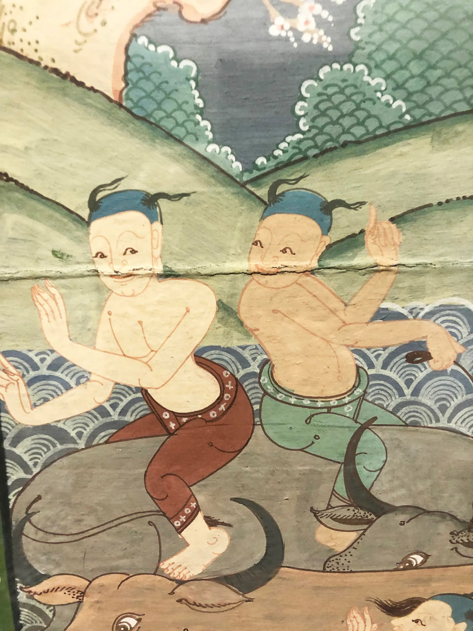 Pair Antique Thai Manuscript Gouache Paintings, Framed - Set of 2 - 6