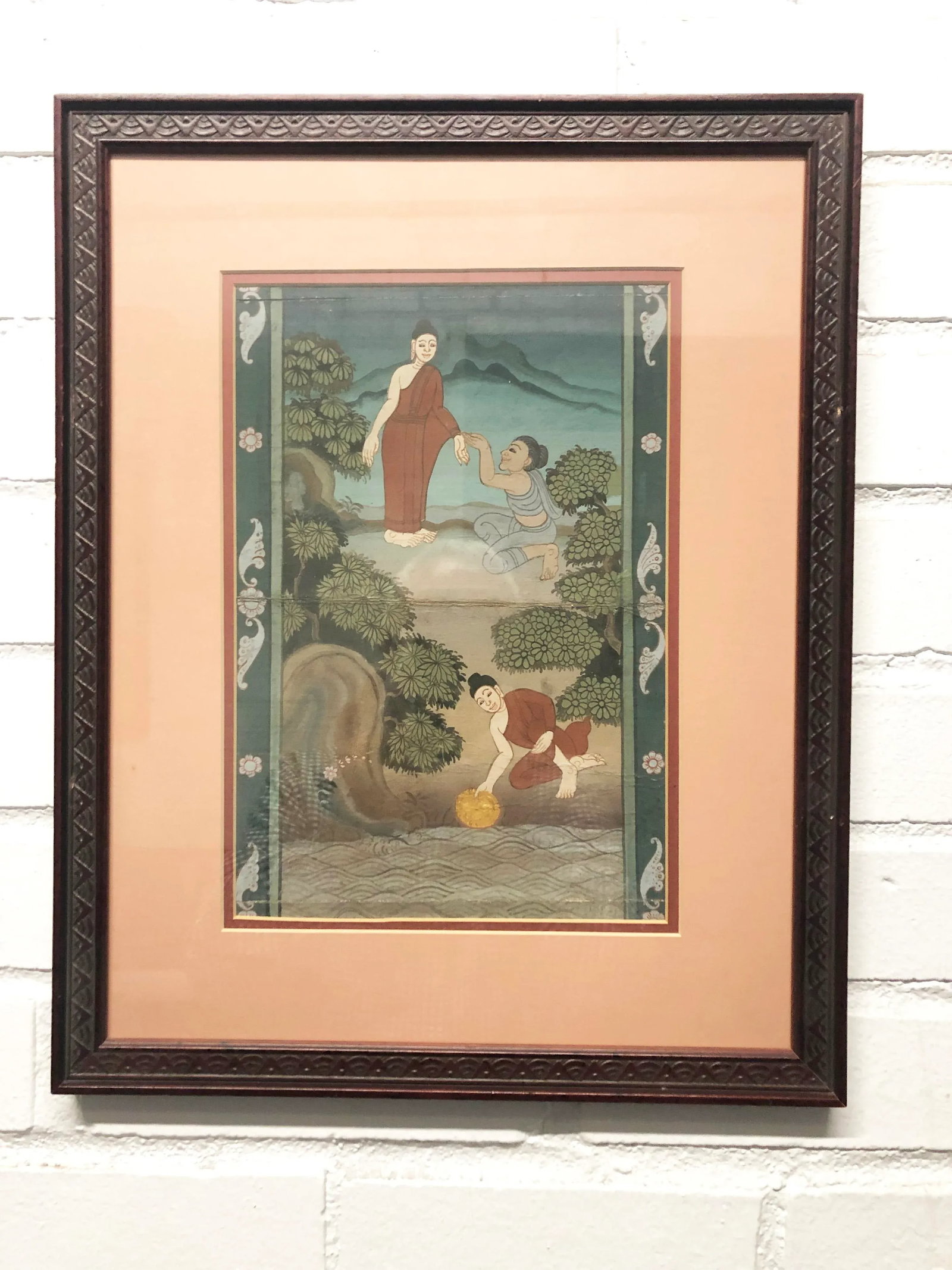 Pair Antique Thai Manuscript Gouache Paintings, Framed - Set of 2 - 9