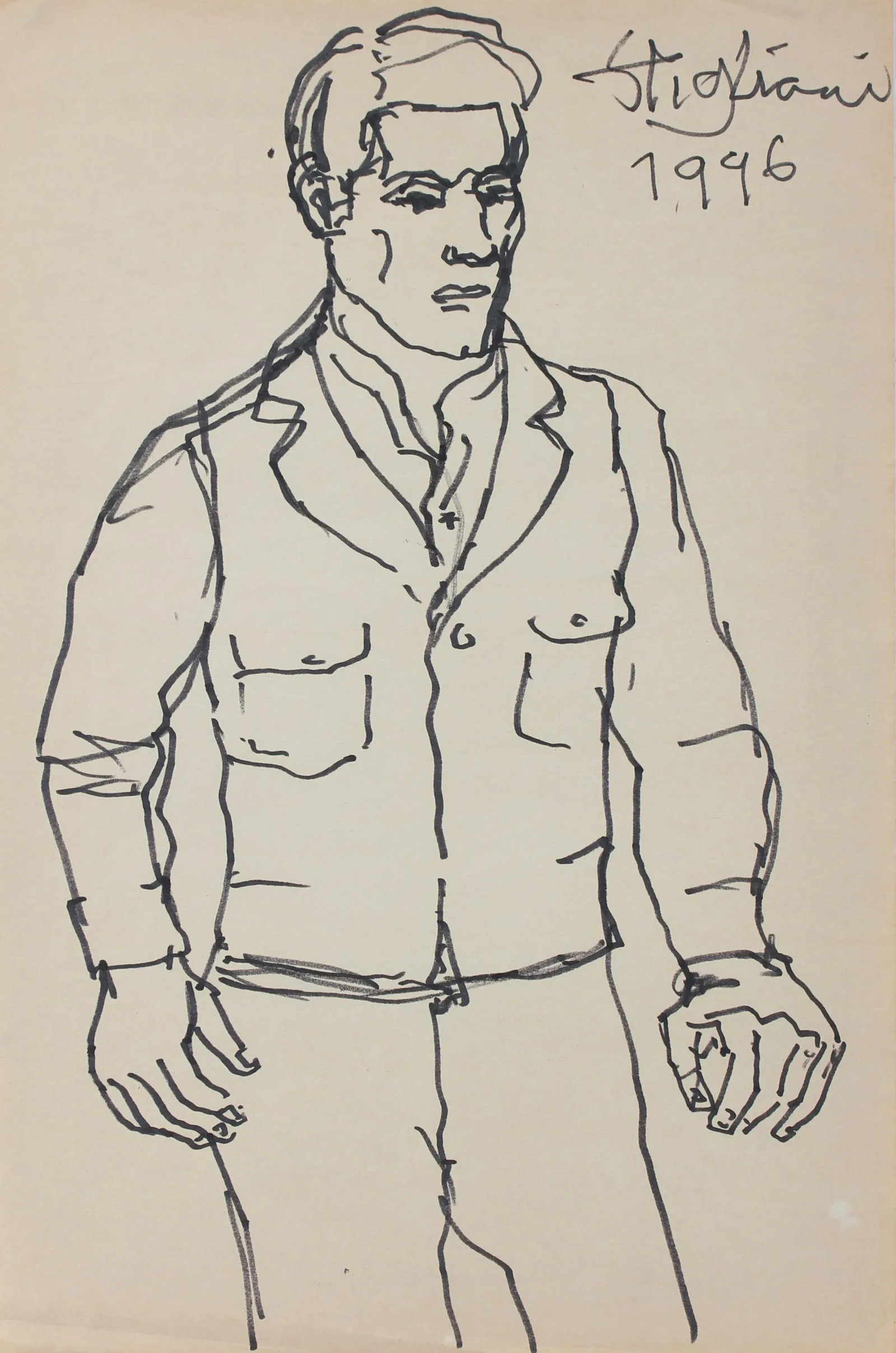Modernist Portrait of a Man 1945 Ink - 3