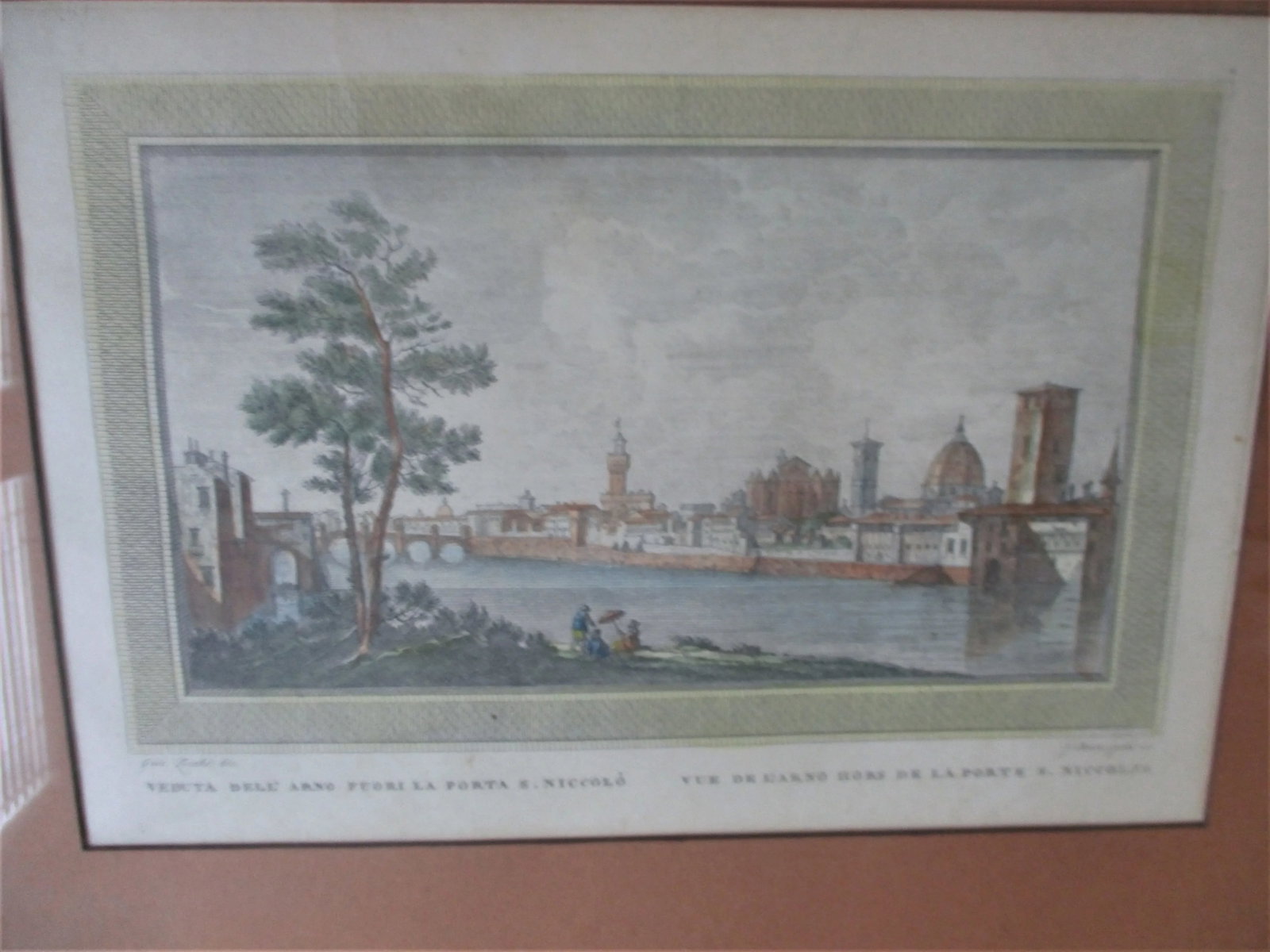Guiseppe Zocchi (1711-1767) Hand Colored Engraving "Vue Du Pont a La Carraia" - 2
