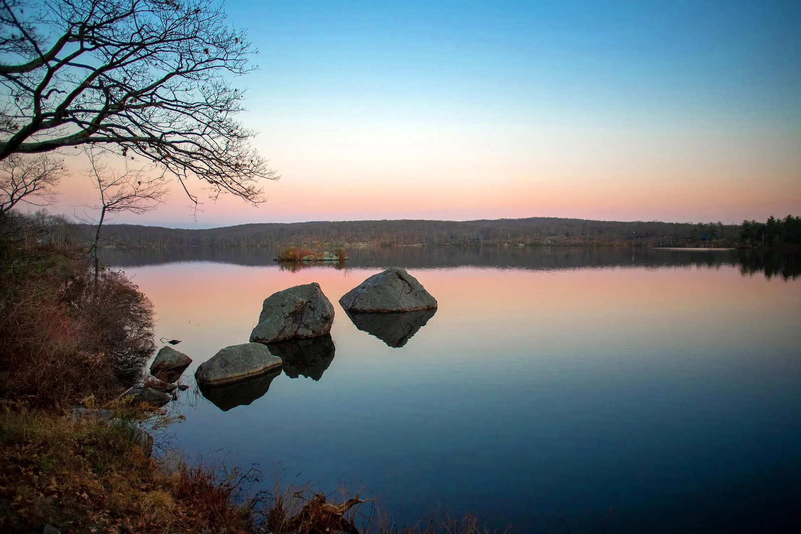 "Harriman 19" Contemporary Original Landscape Color Photograph by Michael Filonow: Color landscape photograph of a lake in Harriman State Park, NY. Printed on Archival Fine Art Paper. Condition: Imperfections: No Imperfections Materials & Techniques: Color Photography Details: