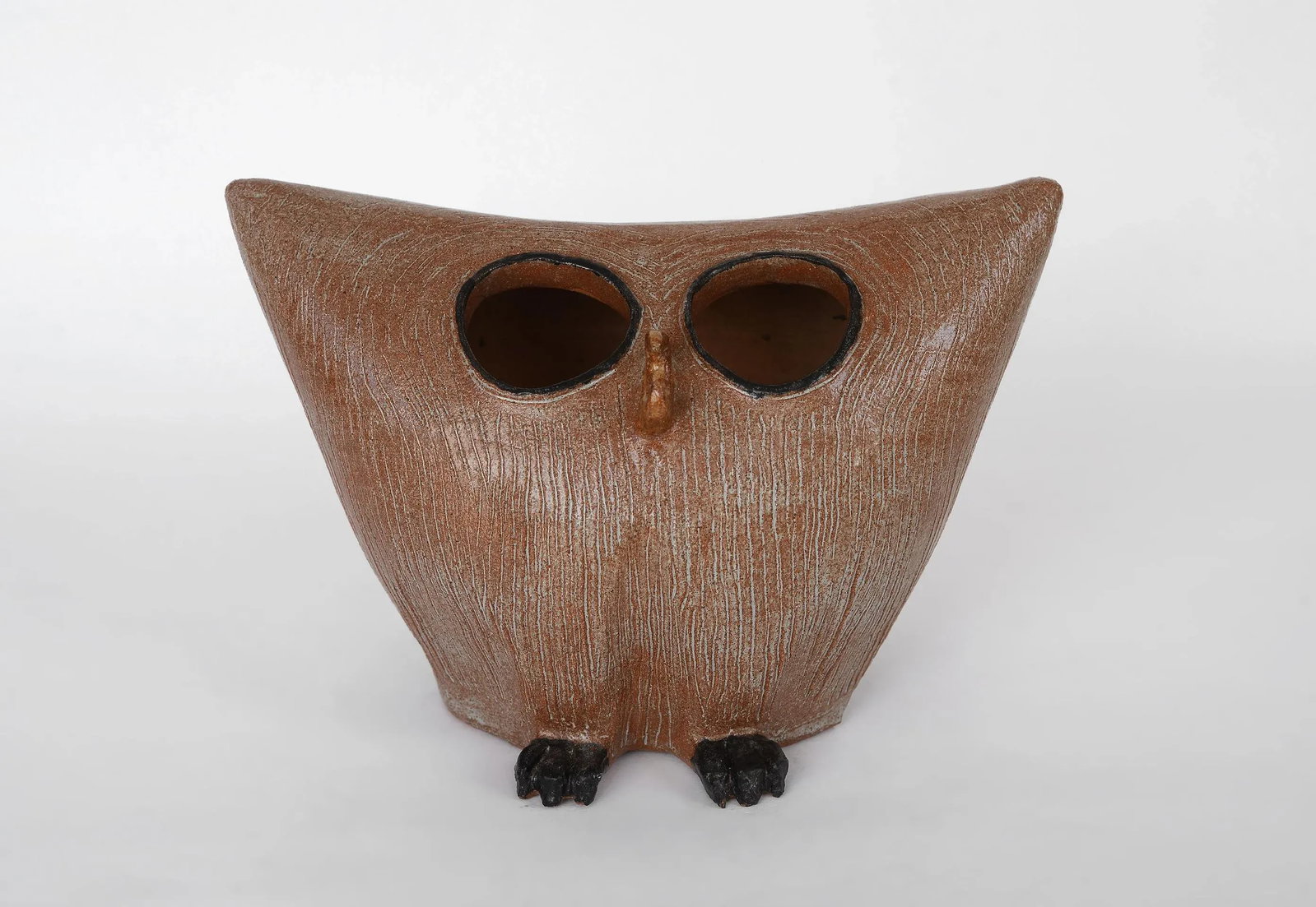 Vintage Signed Modernist Hollow Ceramic Owl Sculpture - 13