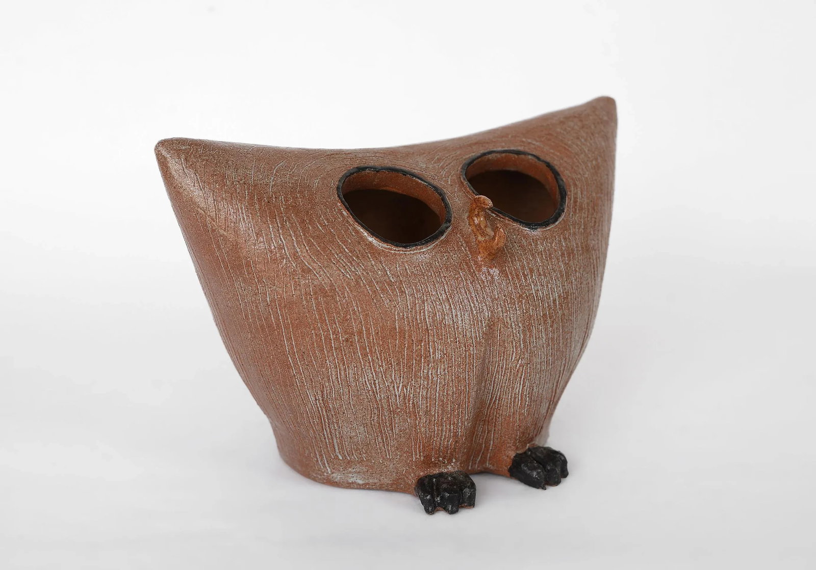 Vintage Signed Modernist Hollow Ceramic Owl Sculpture - 2