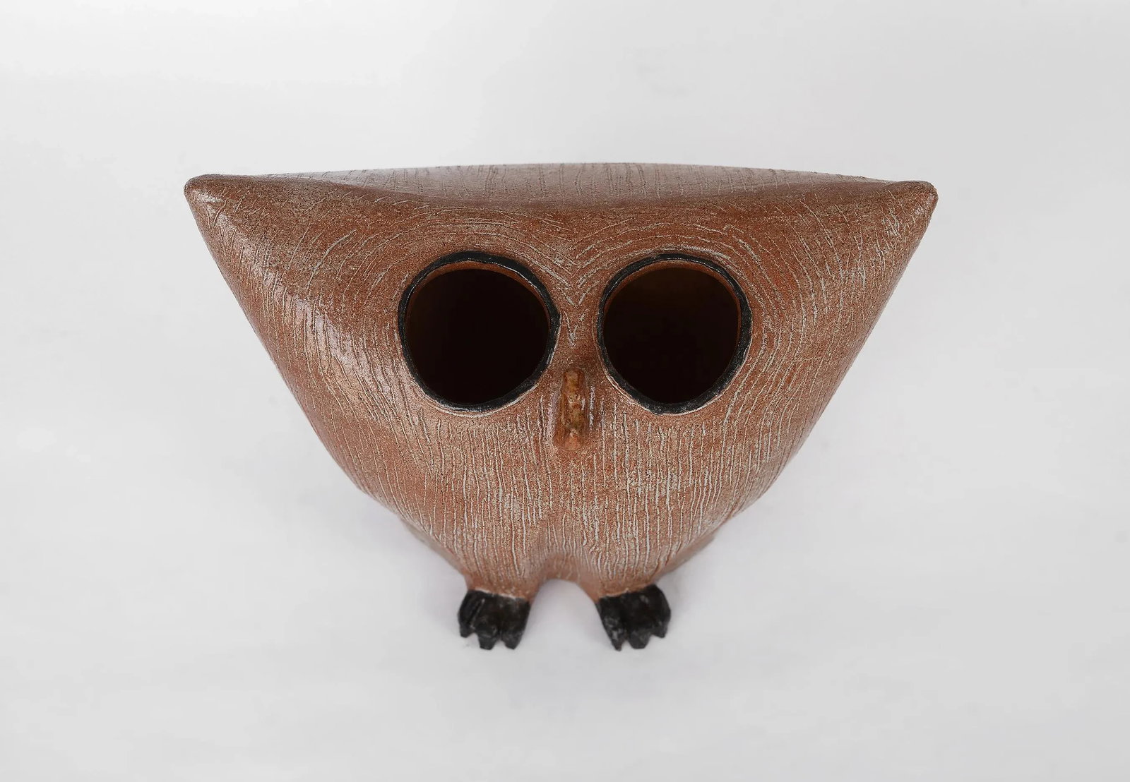 Vintage Signed Modernist Hollow Ceramic Owl Sculpture - 4