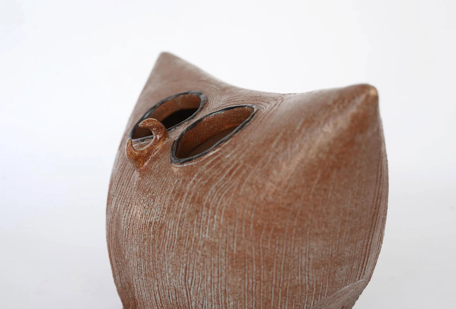 Vintage Signed Modernist Hollow Ceramic Owl Sculpture - 5