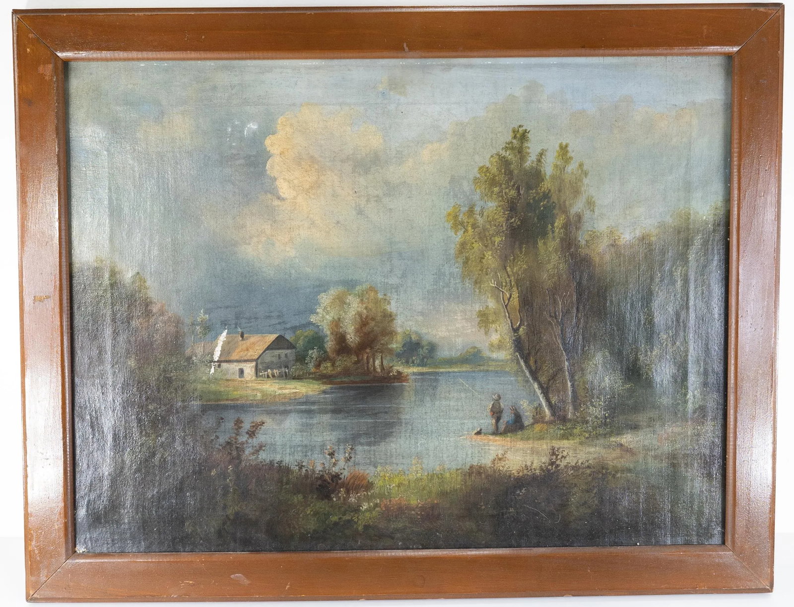 Continental European Landscape Fishing Scene Painting - 12