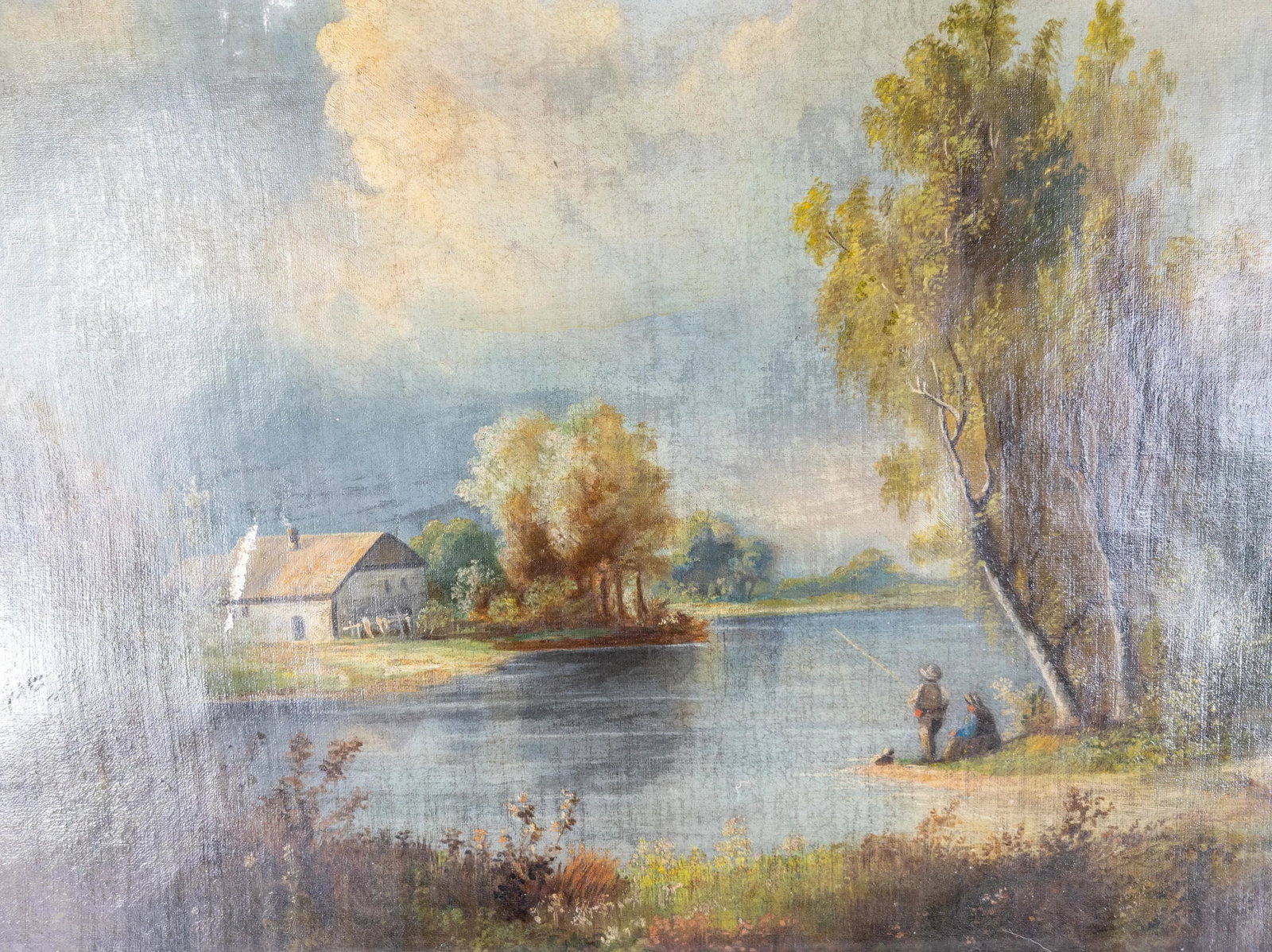 Continental European Landscape Fishing Scene Painting - 7