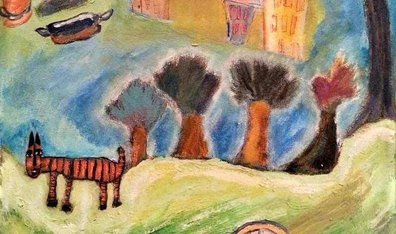 Original Expressionist Acrylic Painting on Canvas, "Traveling in the Land of Fairytales" - 5
