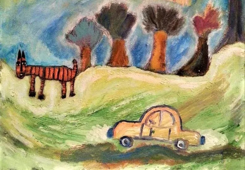 Original Expressionist Acrylic Painting on Canvas, "Traveling in the Land of Fairytales" - 7