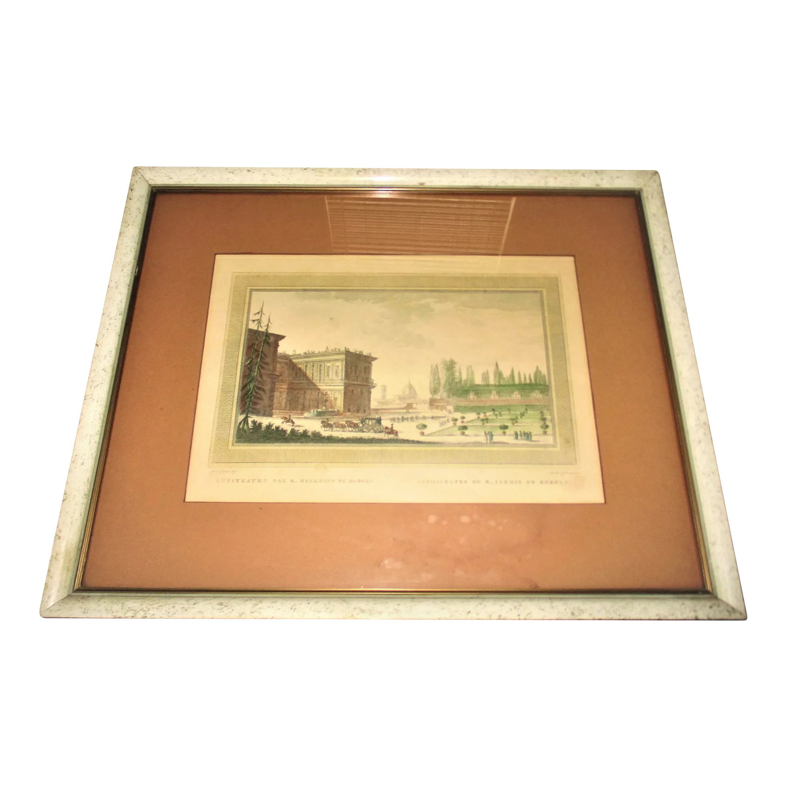 Guiseppe Zocchi 1767 Hand Colored Engraving "Anphiteatre Du R Jardin De Boboli": Rare original engraving by Matteo Carboni (1768-1805) after Guiseppe Zocchi (1711-1767) titled Anphiteatre du R. Jardin de Boboli The text is in Italian and French, and it is signed lower left Guis. Z