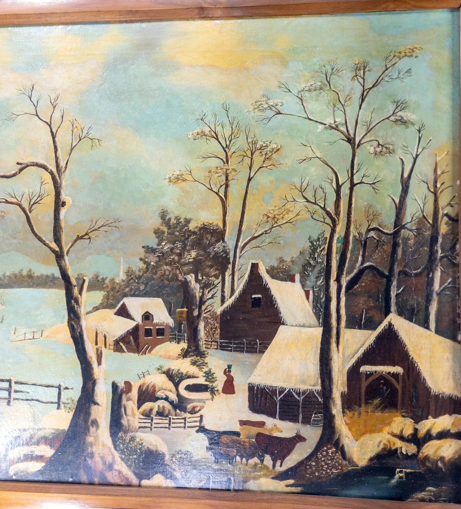 19th Century American Folk Art Americana Landscape Painting of a Farm - 4