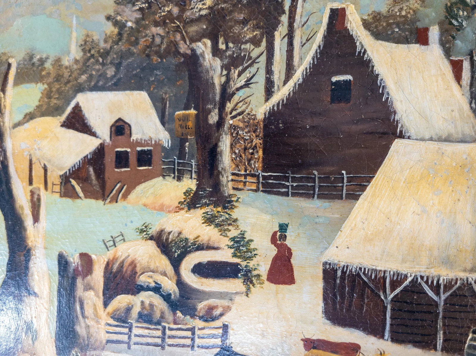 19th Century American Folk Art Americana Landscape Painting of a Farm - 8