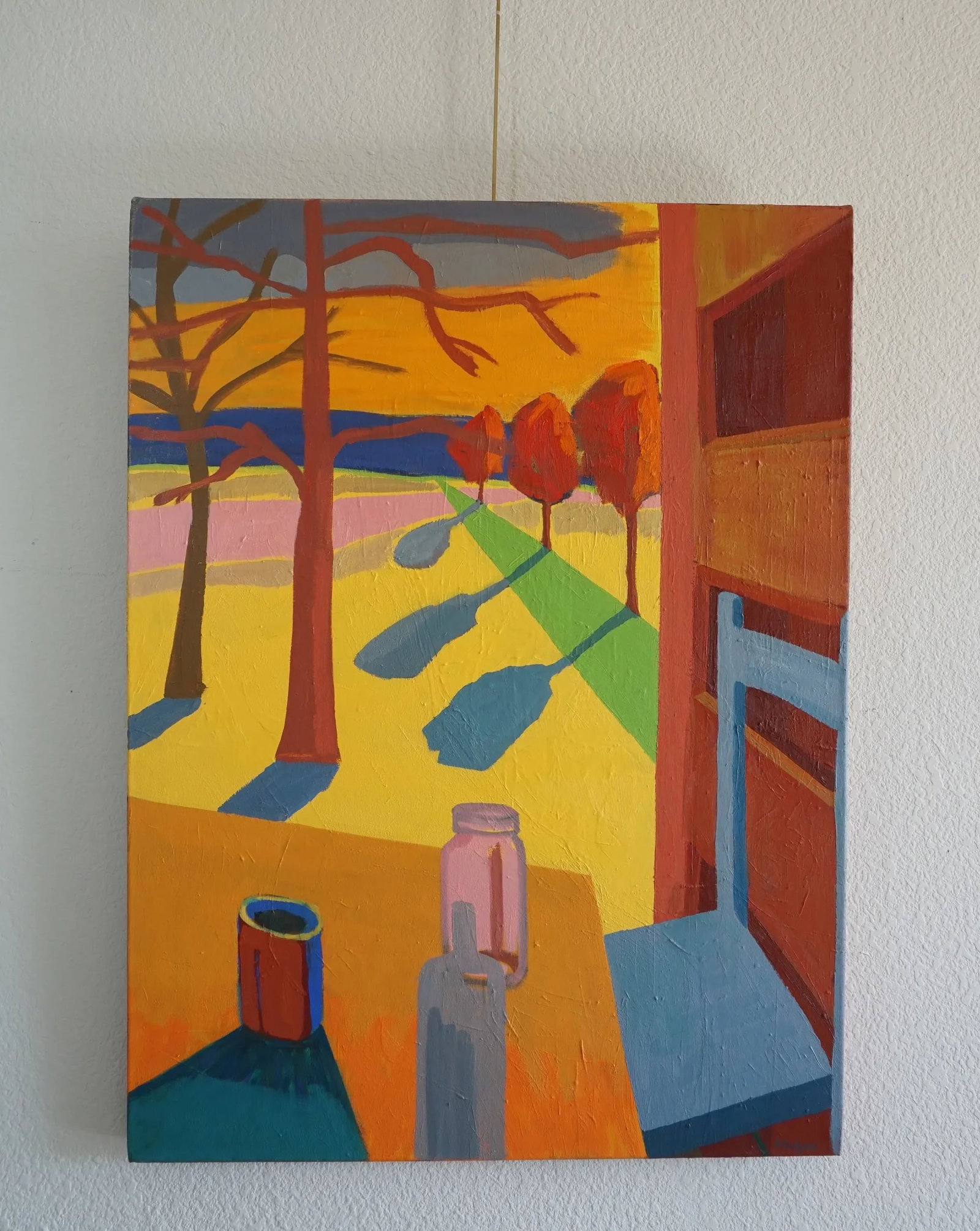 "Room With Pink Jar" Contemporary Expressionist Interior with Landscape Oil Painting - 2