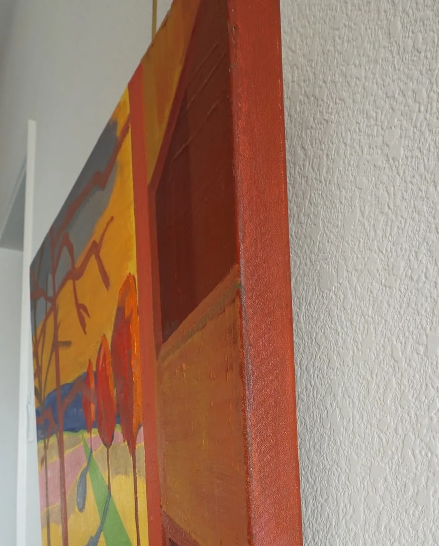"Room With Pink Jar" Contemporary Expressionist Interior with Landscape Oil Painting - 3