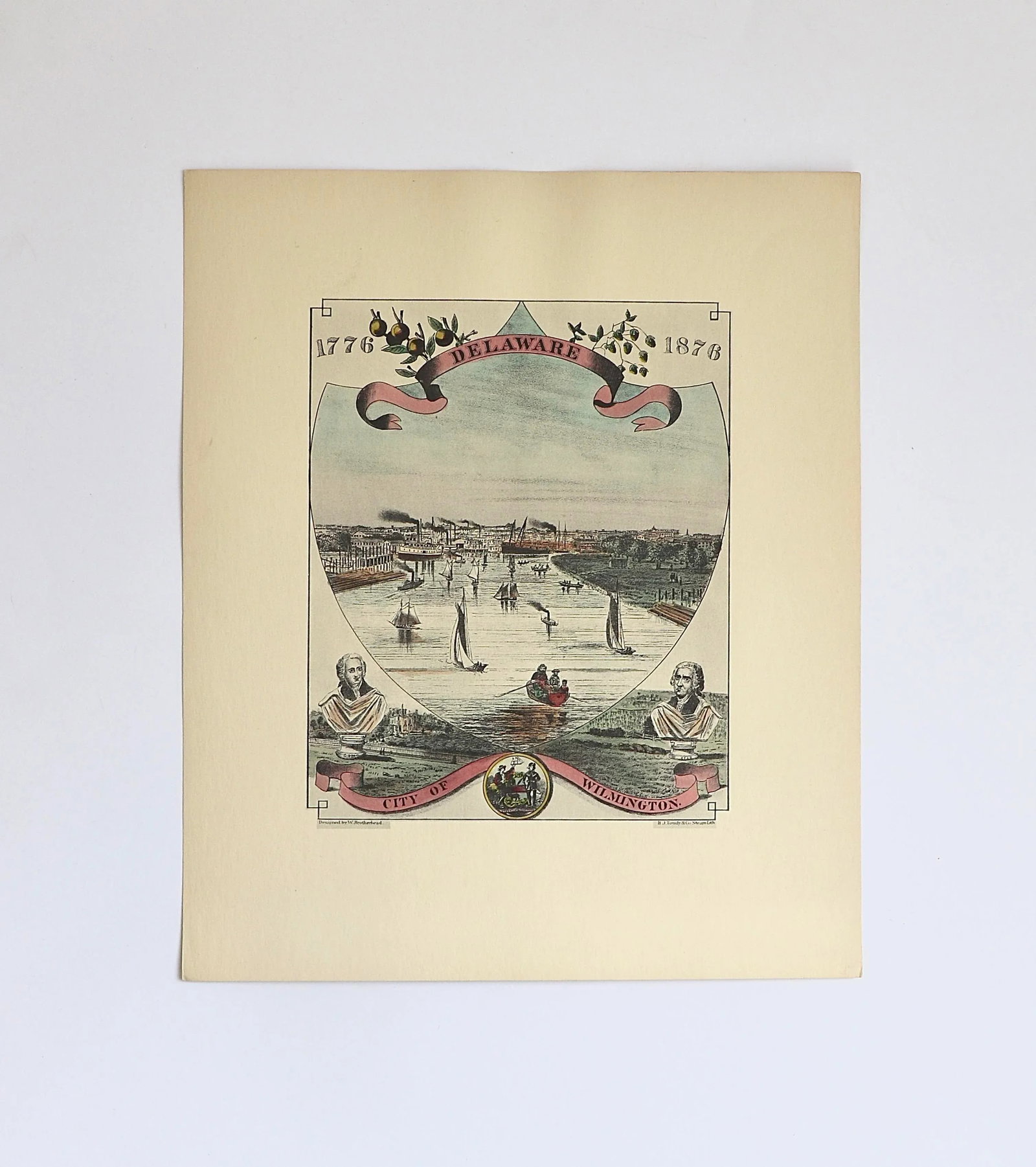 Antique Hand-Tinted Crests of the 13 Original American Colonies - 2
