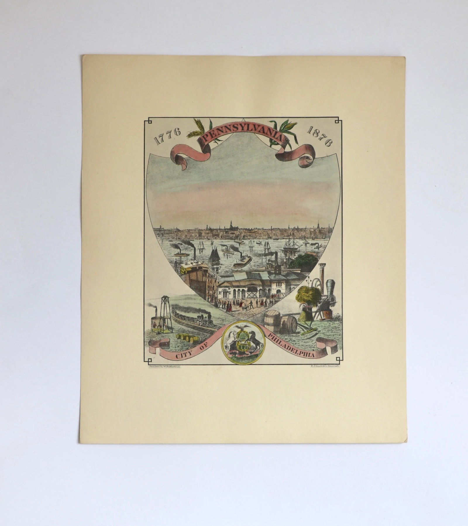 Antique Hand-Tinted Crests of the 13 Original American Colonies - 3