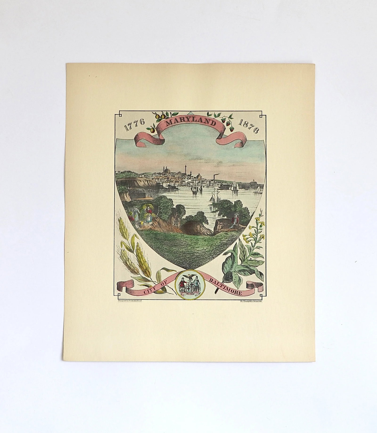 Antique Hand-Tinted Crests of the 13 Original American Colonies - 4
