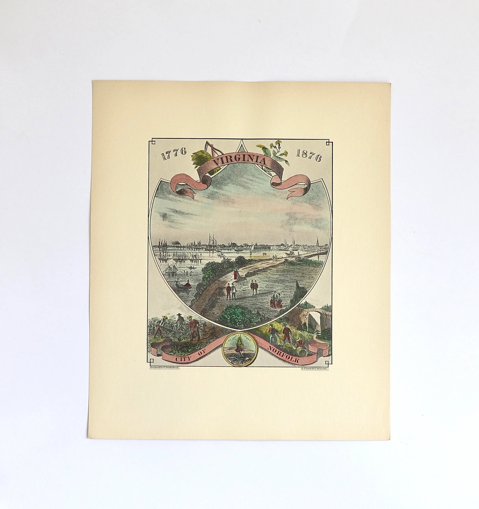 Antique Hand-Tinted Crests of the 13 Original American Colonies - 6