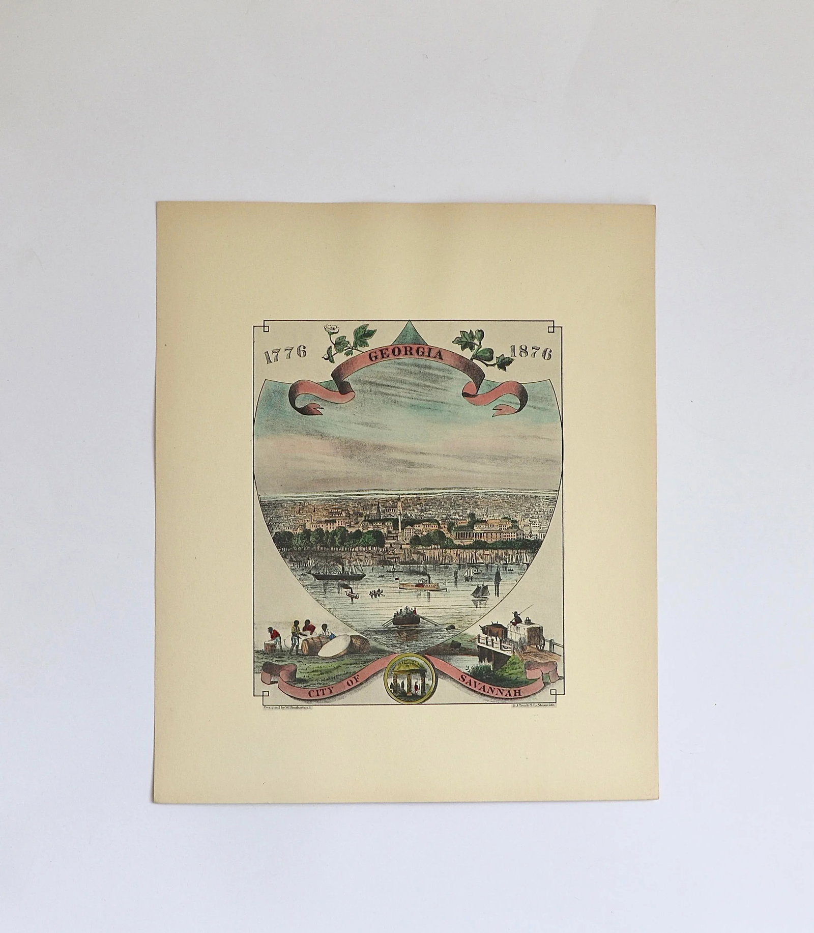 Antique Hand-Tinted Crests of the 13 Original American Colonies - 7