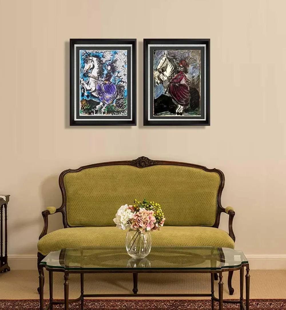 2 Pablo Picasso Lithograph Limited Ed. Jacqueline on Horse (Set of 2) W/Frames - 2