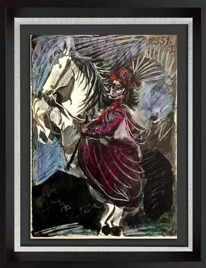 2 Pablo Picasso Lithograph Limited Ed. Jacqueline on Horse (Set of 2) W/Frames - 4